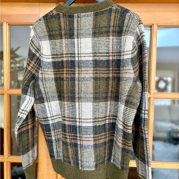 J. Crew Wool / Mohair Plaid Green and White Crewneck Sweater - Picture 4 of 4
